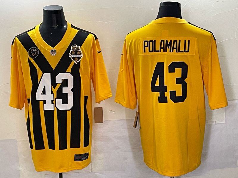 Men 2025 Pittsburgh Steelers 43 Polamalu Yellow Throwback Nike Limited NFL Jersey style 05